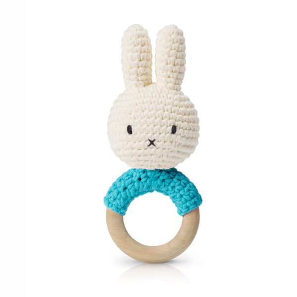 MIFFY Gehäkelter Greifling / Rassel, pastel aqua