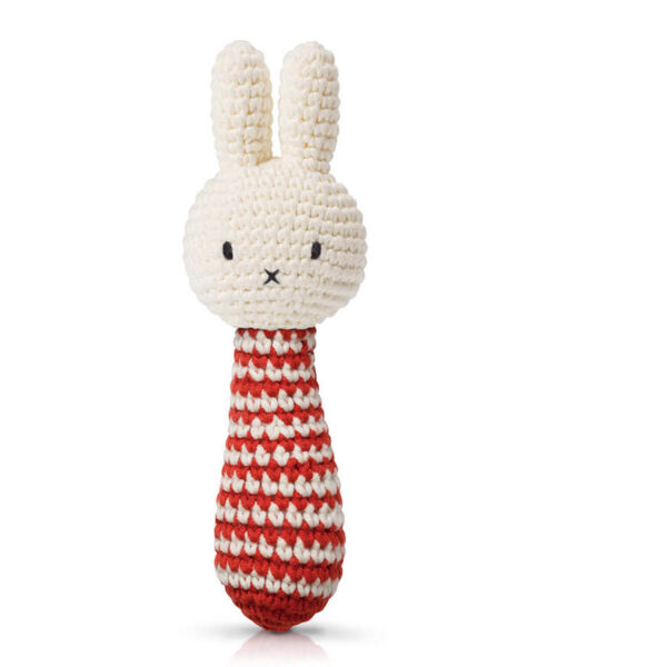MIFFY gehäkelte Rassel, rot gestreift