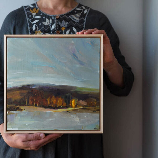 "Waldsee II" Original Ölgemälde im Schattenfugenrahmen, Unikat