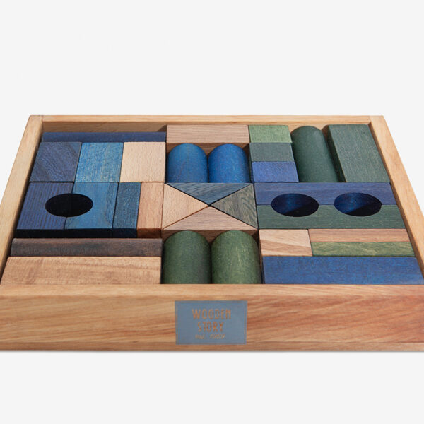 Bauklötze Kalte Töne, 30 Stück in Holzbox, WOODEN STORY