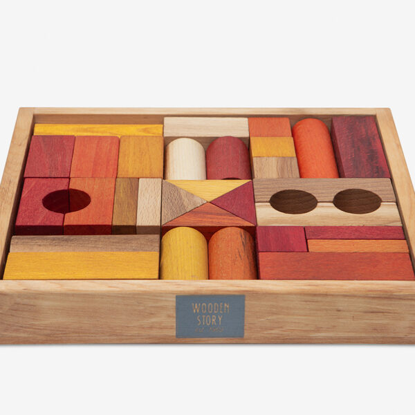 Bauklötze Warme Töne, 30 Stück in Holzbox, WOODEN STORY