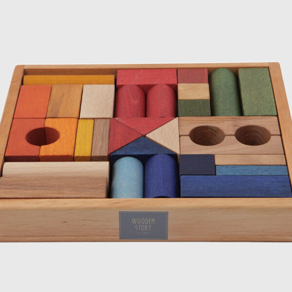 Bauklötze Regenbogen, 30 Stück in Holzbox WOODEN STORY