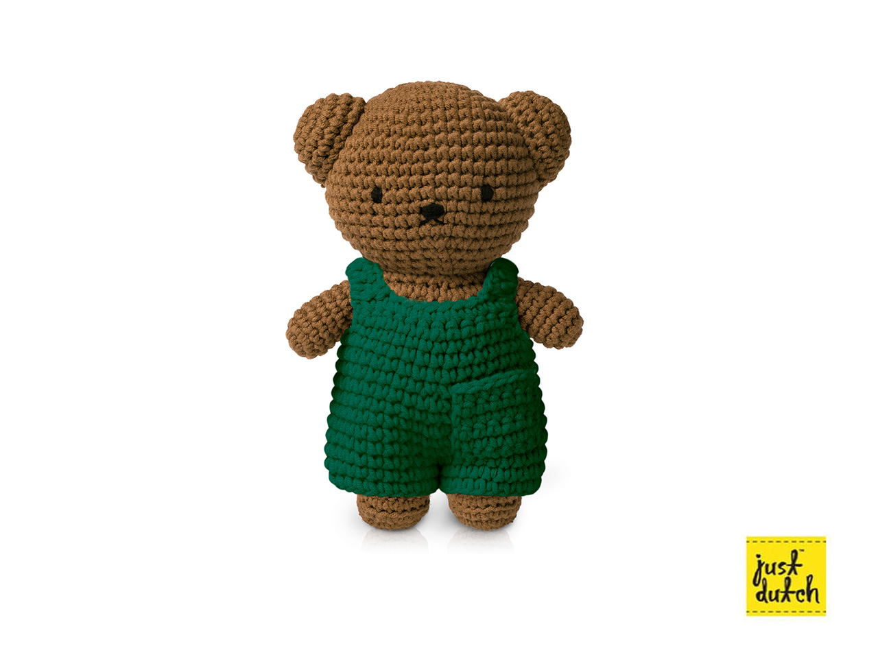 Boris-gehaekelter-Kuschelbaer-im-gruenen-Overall.jpg Boris gehäkelter Kuschelbär - im grünen Overall – Bild 1