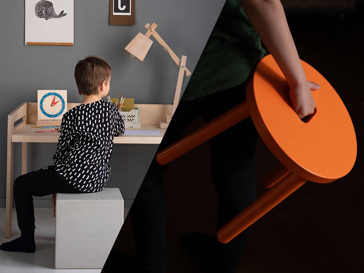 KIHO-mit-YORI.jpg SET: Kinderschreibtisch YORI + KIHO Hocker – Bild 1