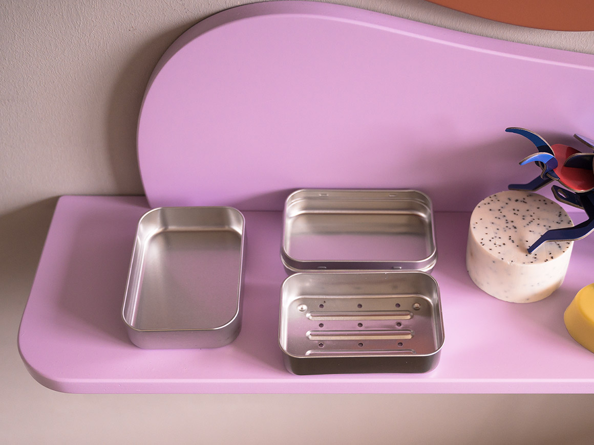 Seifenschale-3-teilig-filipok.jpg Seifendose mit Ablaufsieb, 3-teilig, Aluminium – Bild 1