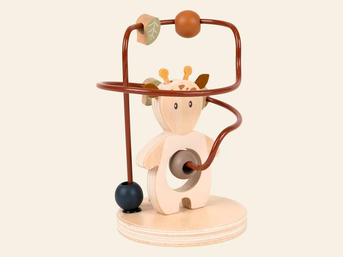 Motorikschleife aus Holz Leonie von Egmont Toys mit bunten Holzperlen und Giraffe