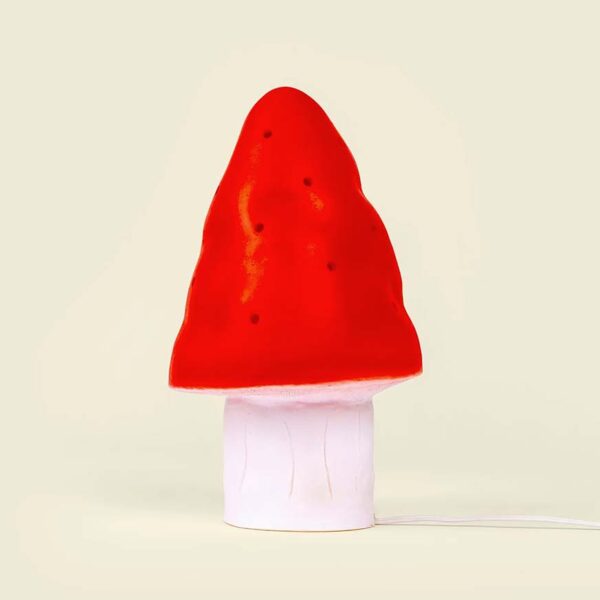 Rote Pilzlampe von Egmont Toys mit dimmbarem LED-Licht, 28 cm hoch.